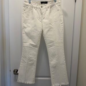Nine West White Cropped Frayed-Hem Jeans